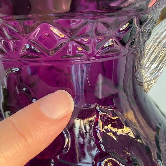 Mosser glass with clear handle, cable grape amethyst pitcher floral leaf pattern - Picture 7 of 16